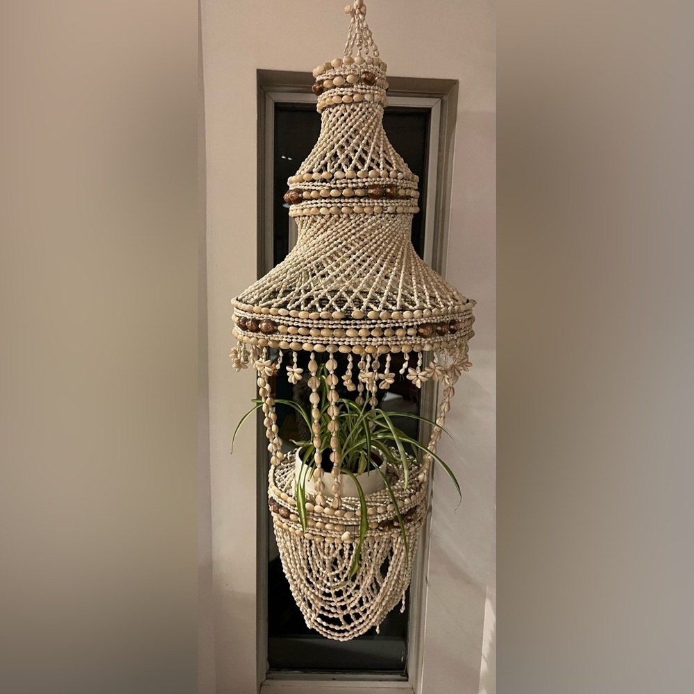 Vintage Puka Sea Shell Hanging Basket Plant Holder Hanger Tiered 45” LARGE - Picture 8 of 8